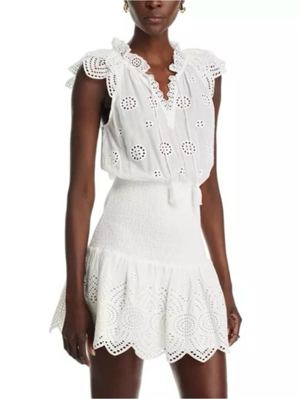 Aqua White Eyelet Ruffle Mini Dress